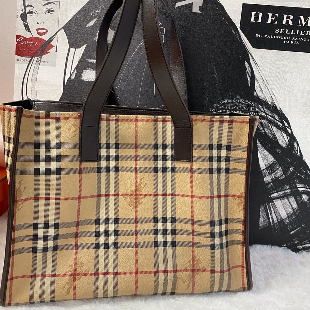 Burberry Haymarket Check Tote Chocolate